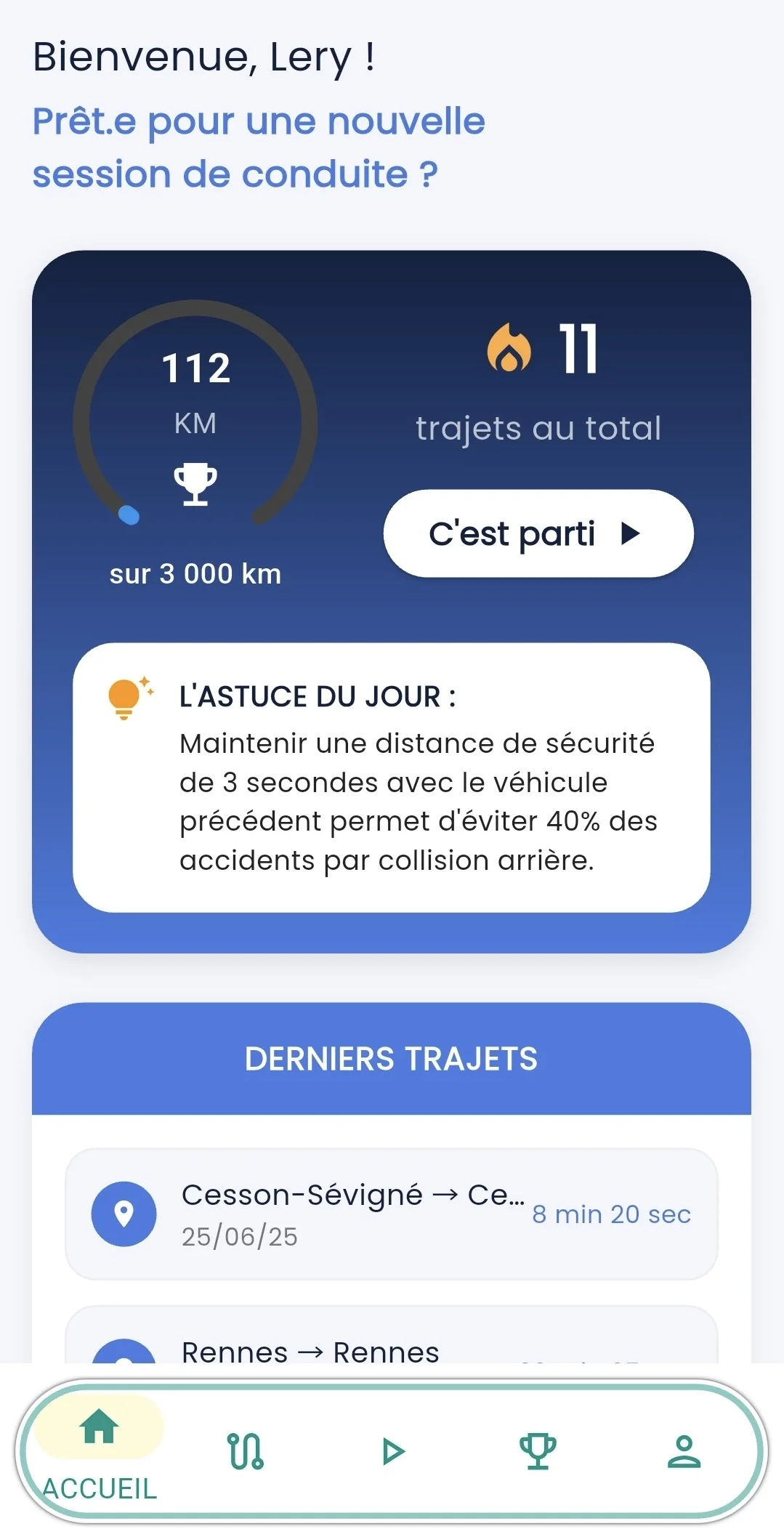 Capture d'écran de l'accueil
